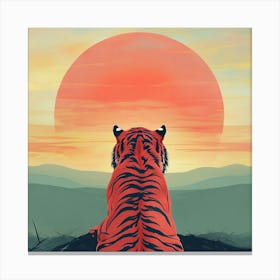 Tiger Admiring Sunset Over Coral Sun With Colorful Sky Canvas Print