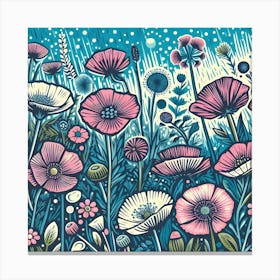 Linocut Flowers Canvas Print