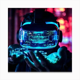 Virtual Reality Interface Headset Resting On An Opened Palmed Hand Futuristic Holographic Displays 707590057 (2) Canvas Print