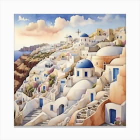 Oia, Santorini city art print 1 Canvas Print