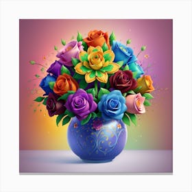 Colorful Roses In A Vase Canvas Print