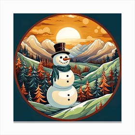 Snowman In The Mountains 2 Canvas Print