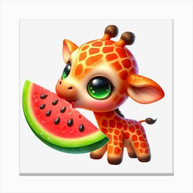 Giraffe Eating Watermelon 1 Canvas Print