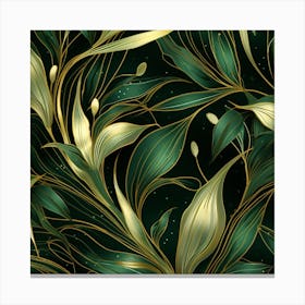 Gold Leaves On A Black Background 1 Canvas Print