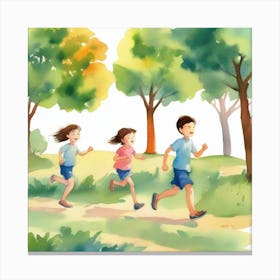 Children Running In The Park Canvas Print