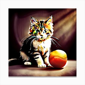 Cat With Apple Canvas Print