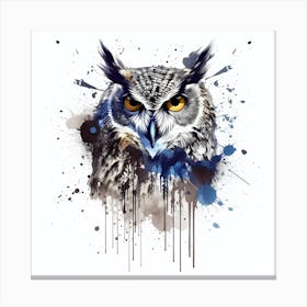 Vibrant Owl With Blue Ink Splash Effect Canvas Print