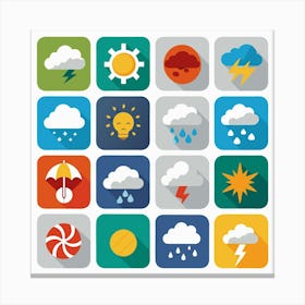 Set Of Flat Weather Icons With Long Shadows Canvas Print