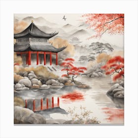 Chinese Temple Landscape Painting (7) Canvas Print