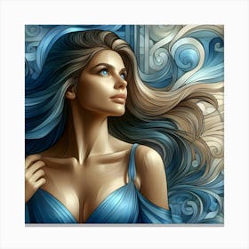 Blue Woman With Blue Hair Canvas Print