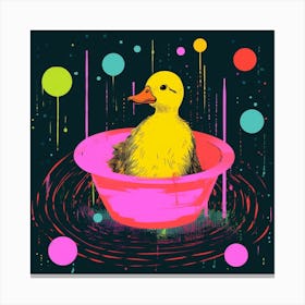Duckling In The Bath Linocut Style 1 Canvas Print