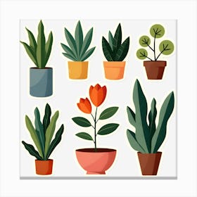 Set Of Plants In Pots Canvas Print