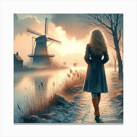 Windmill In Winter Canvas Print
