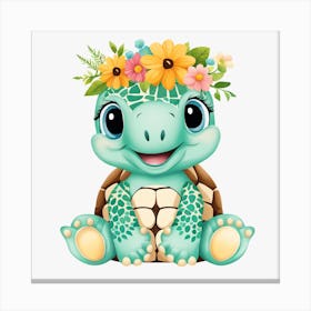 Floral Baby Turtle Nursery Illustration (6) Canvas Print