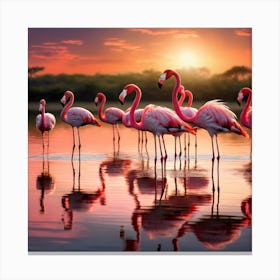 Flamingos At Sunset art print 8 Canvas Print