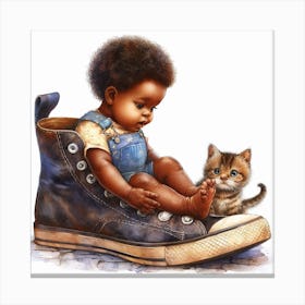 Baby And Kitten Canvas Print