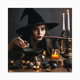 Witch With A Candle Canvas Print