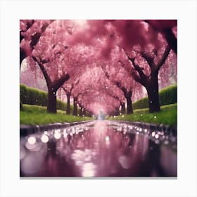 Sparkling Rain through the Pink Cherry Blossom Trees Canvas Print