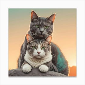Two Cats On A Rock 1 Canvas Print