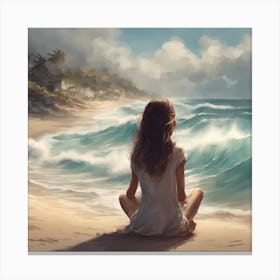 Girl Sitting On The Beach 1 Canvas Print