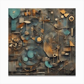 A Mixed Media Artwork Combining Found Objects And Geometric Shapes, Creating A Minimalist Assemblage (3) Canvas Print