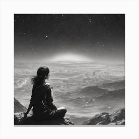 Girl Sits On A Mountain Canvas Print