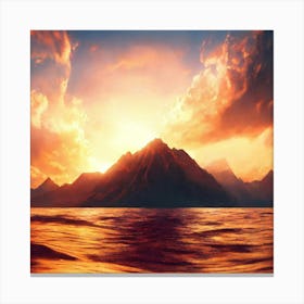 Magic Sunset Over The Ocean And Mountains Canvas Print