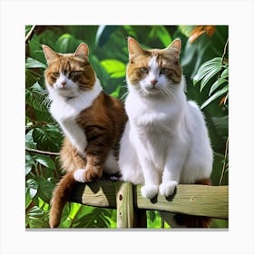 Two Cats On A Fence Canvas Print