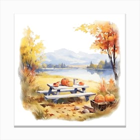 Watercolor Autumn Picnic Table Canvas Print