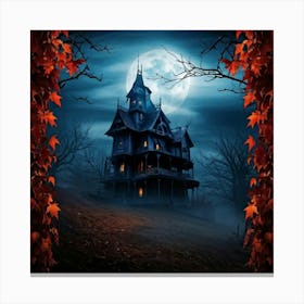 A Fiercely Blazing Haunted House Banner Devilishly Shadowed And Skittish Across The Eerie Pattern O (2) 1 Canvas Print