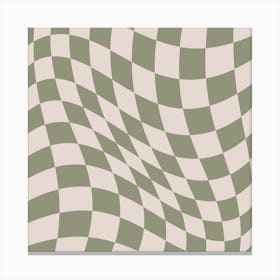 Warped Checker Beige Cream Square Canvas Print