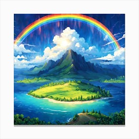 Rainbow Over Island, A Rainbow Emerging After A Storm Symbolizing Hope And New Beginnings Canvas Print