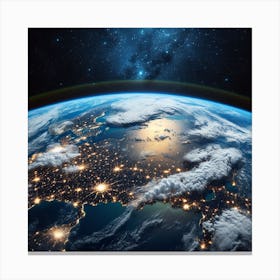 Earth From Space At Night Canvas Print