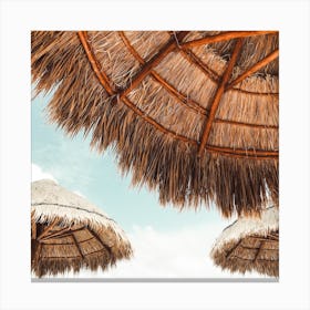 Straw Umbrellas Square Canvas Print