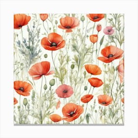 Wildflowers Watercolor Field Drawing Summer Popp (1) Canvas Print