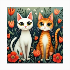 Two Cats In Flowers Canvas Print