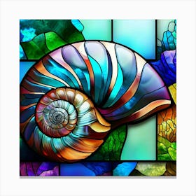 Nautilus Shell Stained Glass Spiral Curves Canvas Print