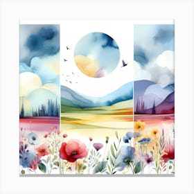 Watercolor Banners With Flowers Canvas Print