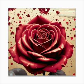 Lovely Valentine'S Day Rose With Hearts Canvas Print