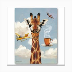 Giraffe Pilots Coffee Break Print Art And Wall Art Canvas Print