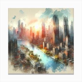 Chicago Cityscape Watercolor Painting Canvas Print