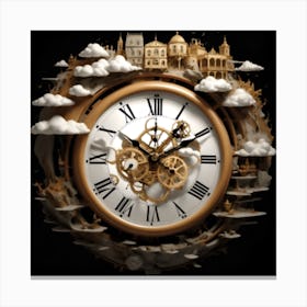 Clocks And Timepieces Are Incorporated Into A Complex 3d Optical Illusion Canvas Print