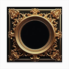 A golden frame with intricate carvings in the shape of leaves and flowers. The frame has a dark background, which makes the gold stand out. The frame is in the center of the image, and it is surrounded by a black background. Canvas Print