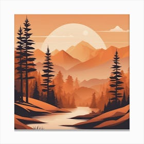 Misty mountains background in orange tone 61 Canvas Print