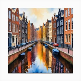 Canal Belt Amsterdam Neighborhood, Watercolor Art Print 3 Canvas Print