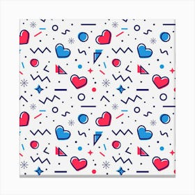 Hearts Seamless Pattern Memphis Style Canvas Print