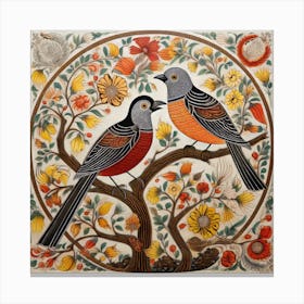 Birds In A Tree Madhubani Painting Indian Traditional Style Canvas Print