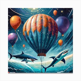 Firefly Balloons In Outer Space Being Attacked By Sharks 99707 Canvas Print