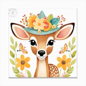 Floral Baby Deer Nursery Illustration (17) Canvas Print