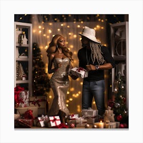 Realistic Black Couple Christmas Stylish Deep In 7 Canvas Print